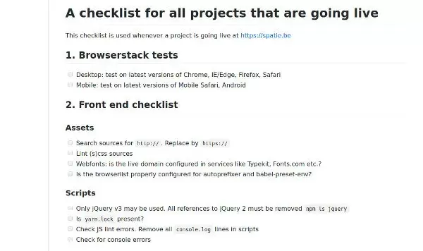 Checklist going live