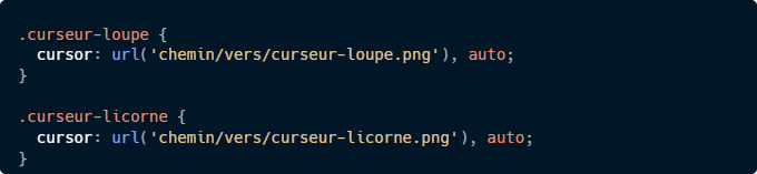 Code custom cursor css section particuliere