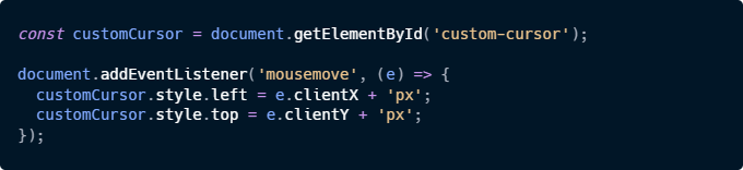 Code custom cursor js