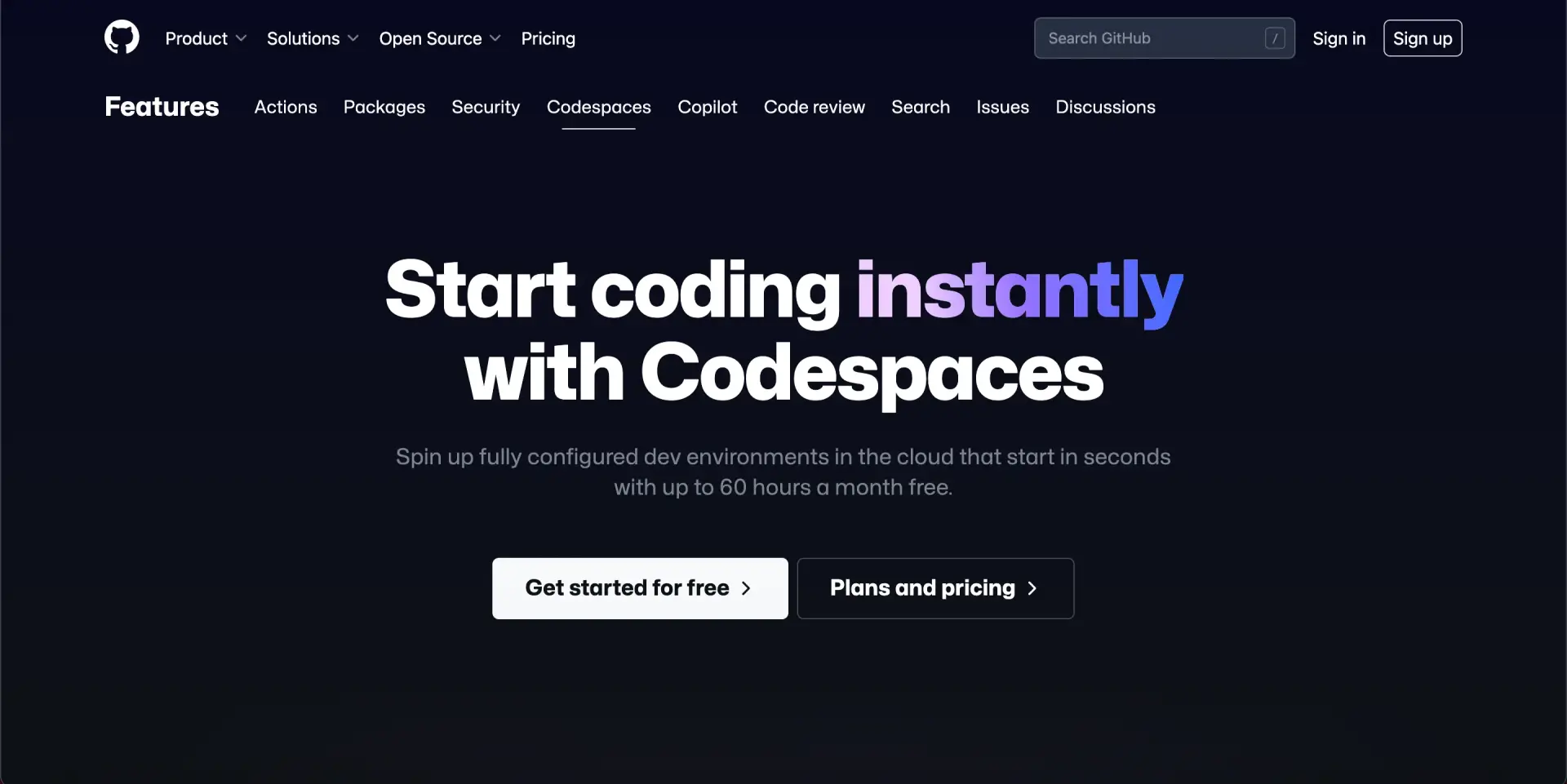 Éditeur de code Codespaces