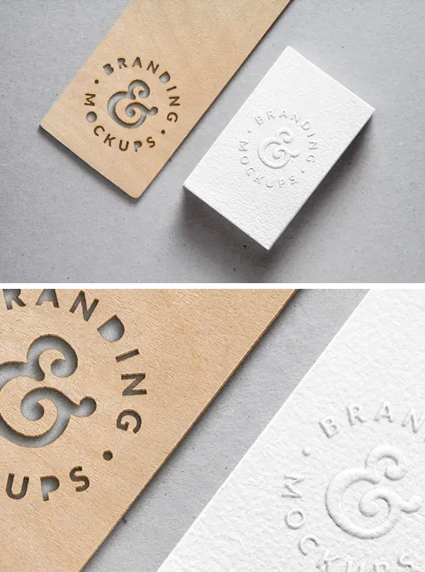 Cutout wood embossed b card mockup