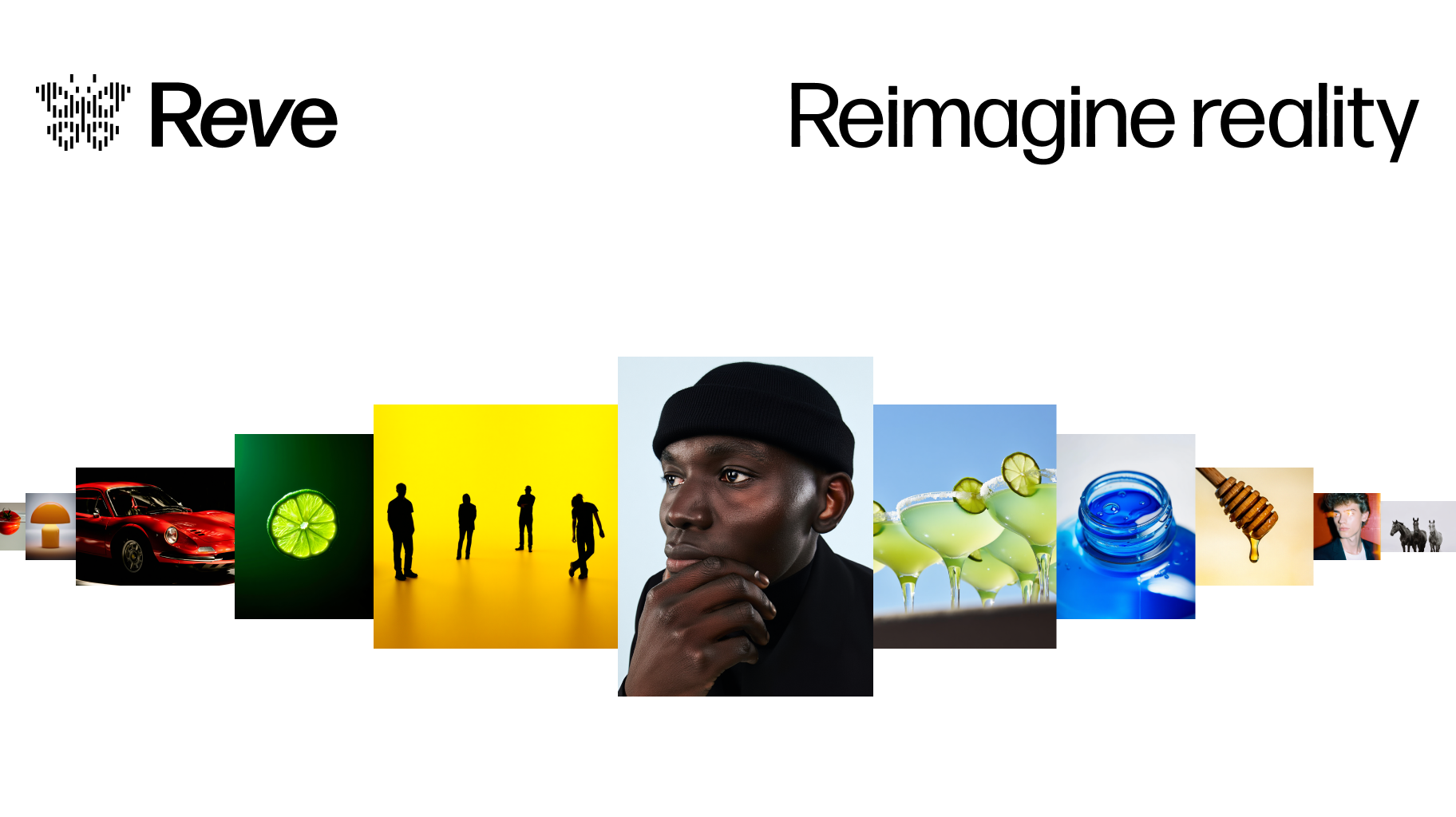 Visuel de Reve avec le slogan Reimagine reality et une série d’images générées