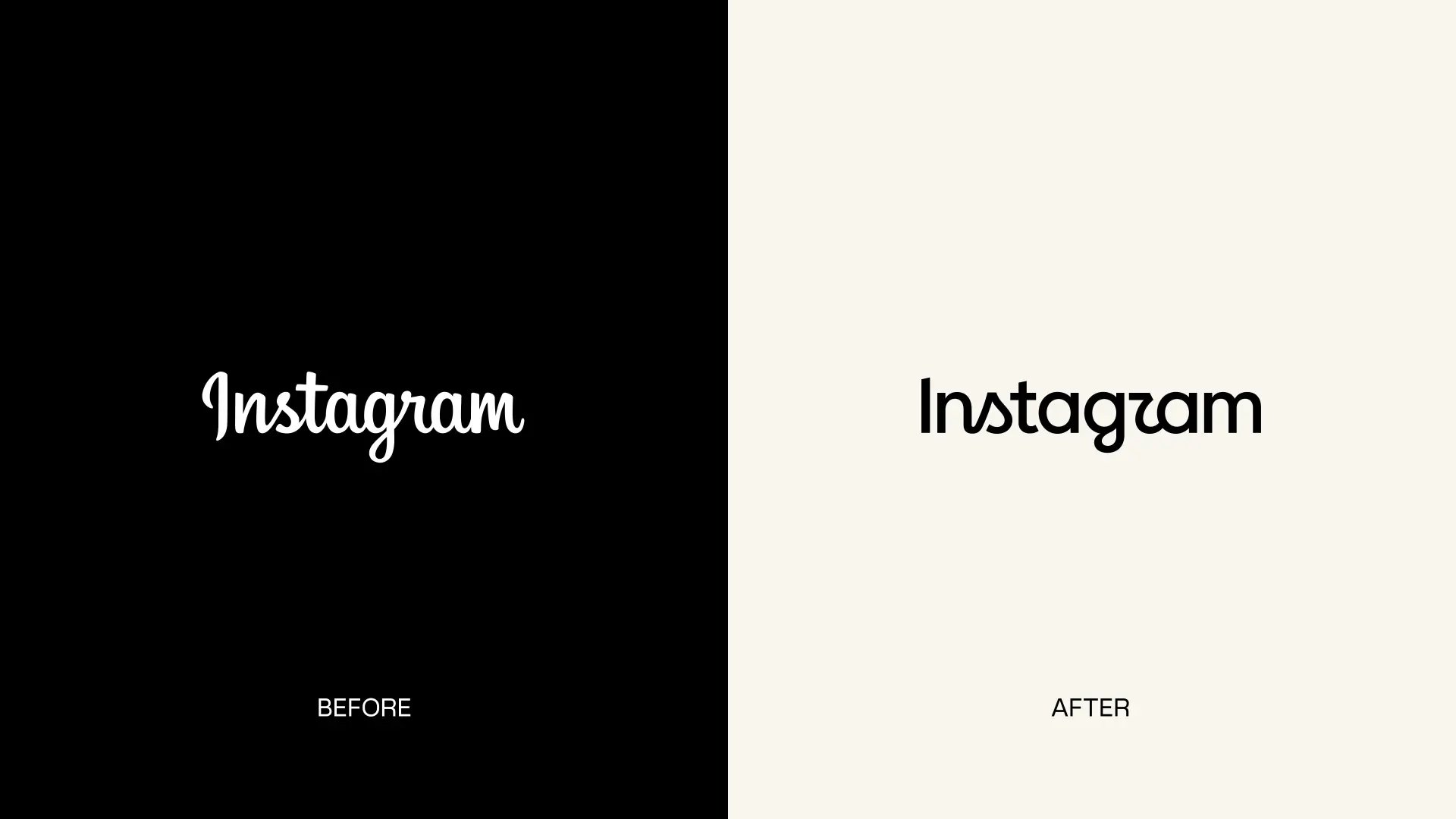 Avant/après du logo Instagram : lettrage de 2013 à gauche, nouveau wordmark d’août 2026 à droite