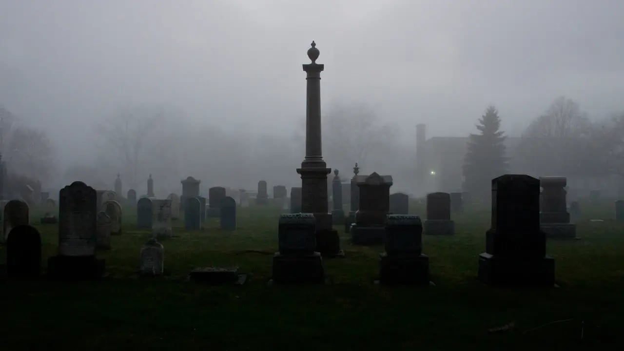 Fond d’écran Halloween PC : cimetière dans le brouillard