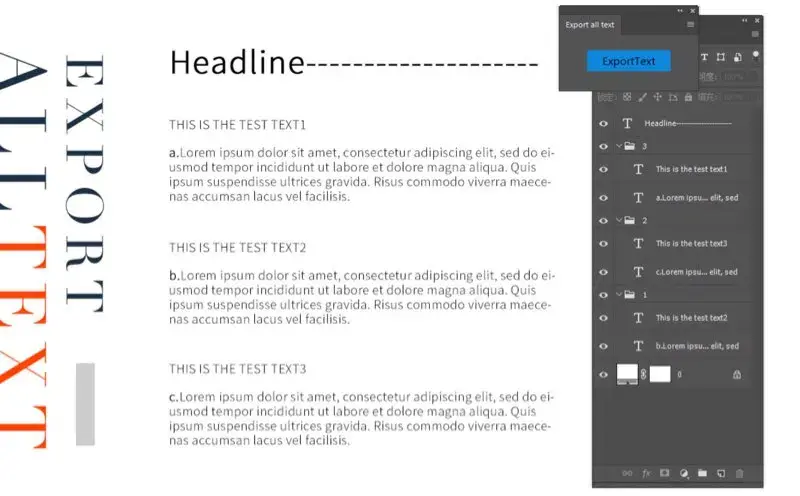 Extension Photoshop Export all text for psd