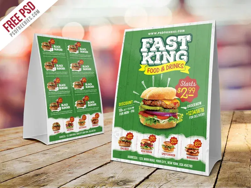 Fast food menu table tent template psd