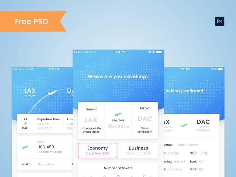 Flight booking app free psd par Faraz Aziz