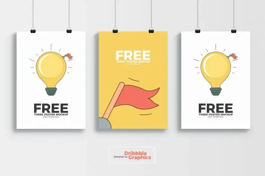Free 3 poster mockup psd templat