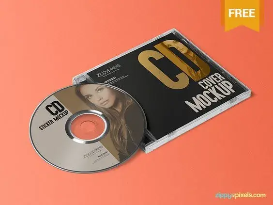 Free cd jewel case label sticker mockup