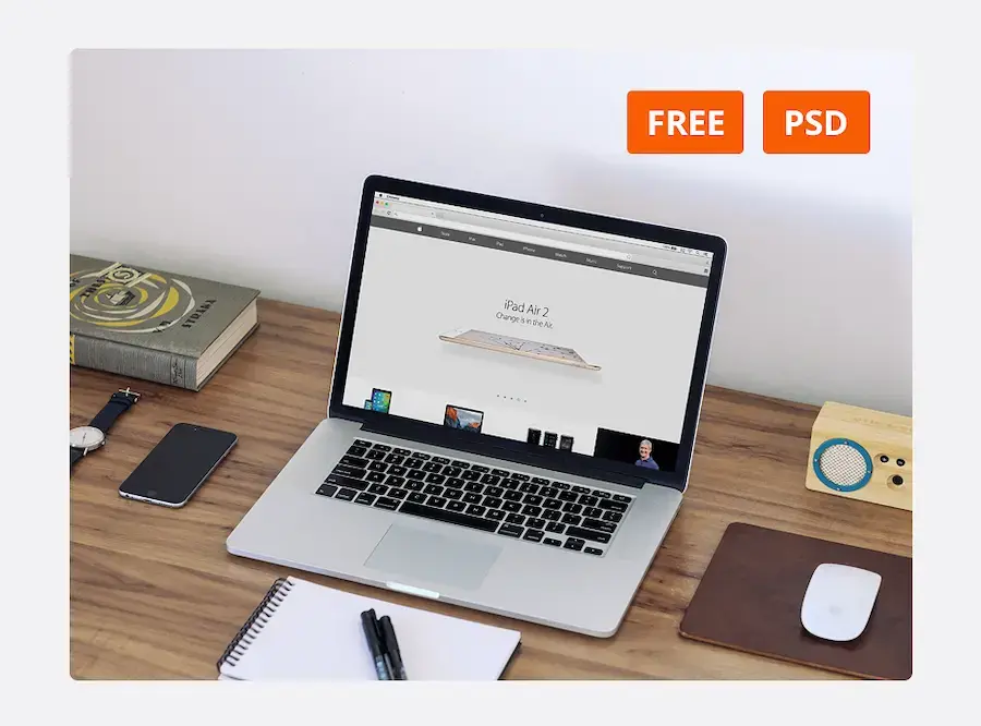 Free macbook workspace mockup