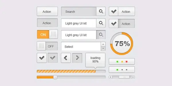 PSD gratuit : kit d'interface gris clair avec loader