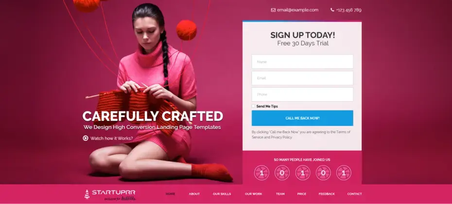 Free psd startuprr landing page template giveaway