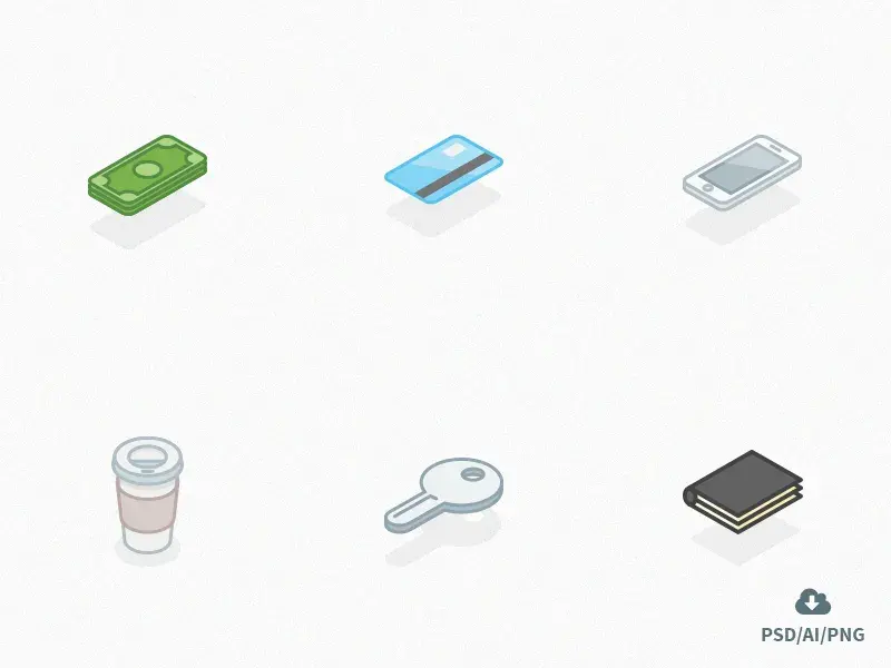 Free set of everyday carry isometric icons ver