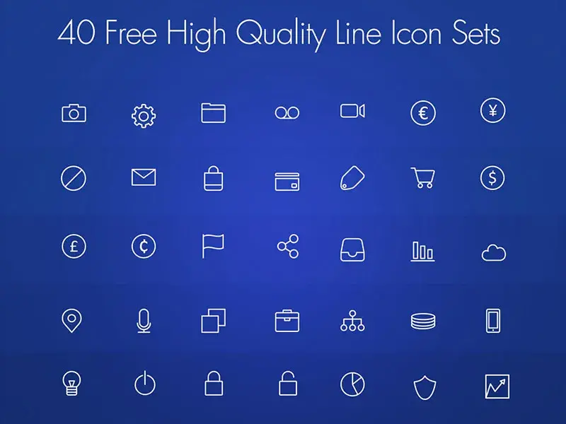 Freebie 40 free high quality line icon set psd