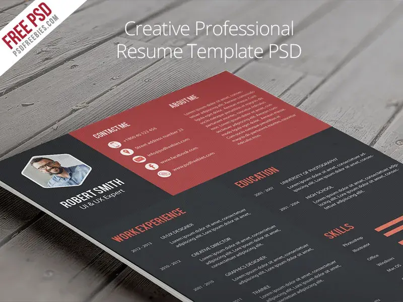 Freebie creative professional resume template psd