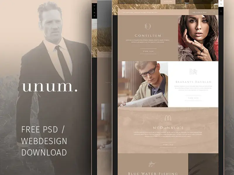 Freebie unum free psd portfolio template par frank van deursen