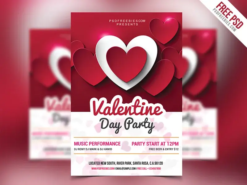 Freebie valentine day party flyer free psd