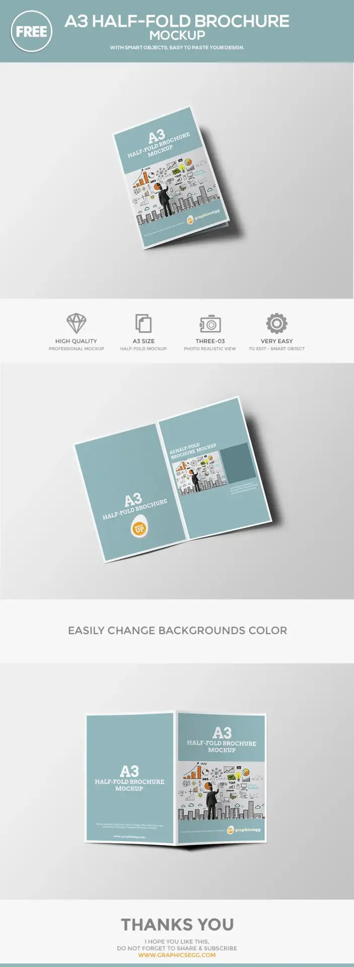 Half fold brochure mockup free psd