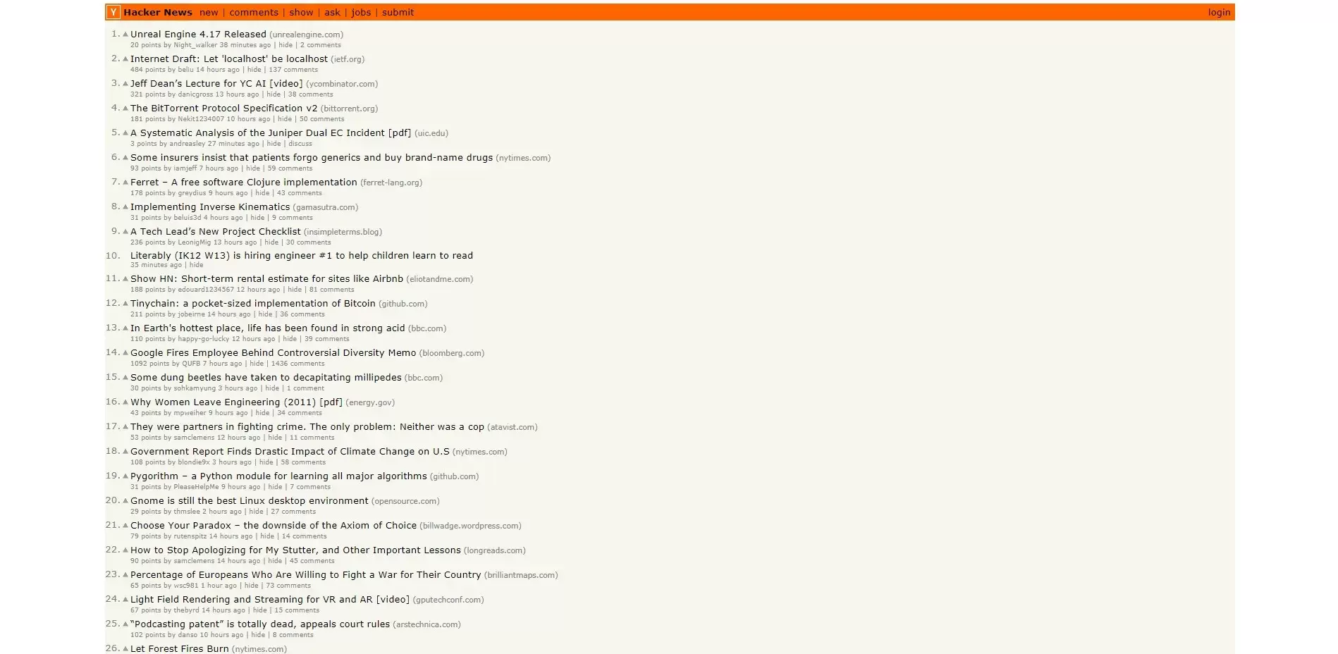 Hacker News Ten years ago