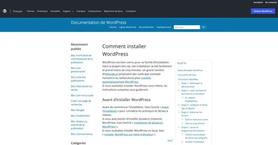 Installation wordpress