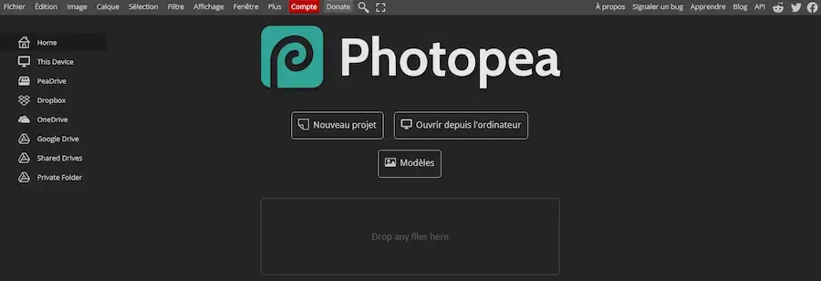 Interface photopea