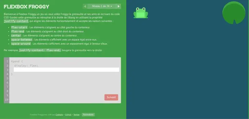 Jeu webdesign Flexbox froggy