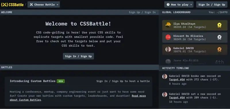 Jeu webdesign CSS battle