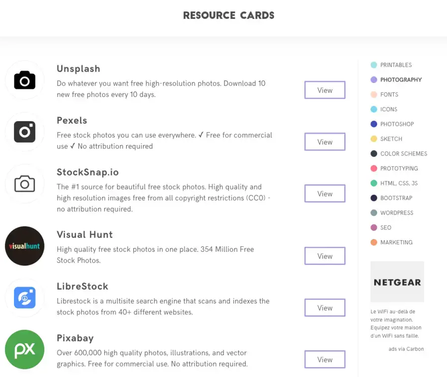 Liste de ressources resource cards