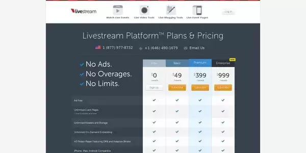 Livestream plans and pricing no ads no overages no limits