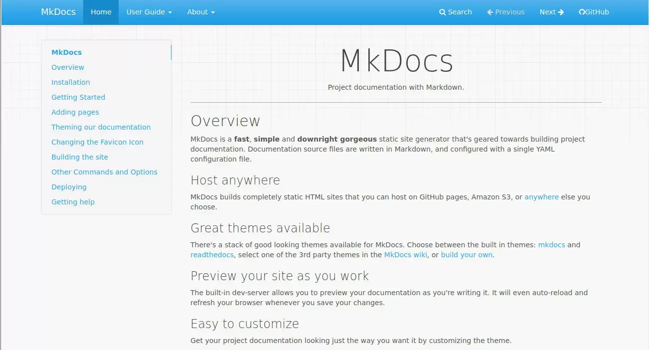 Générateur de documentation projet Mkdocs