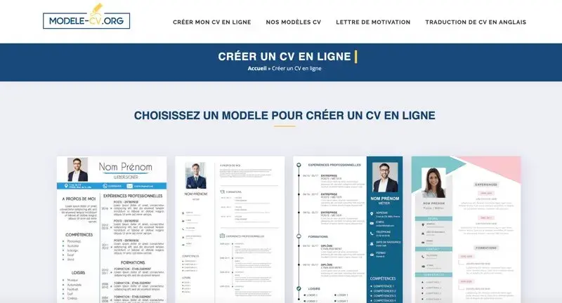 Outil CV en ligne Modele cv