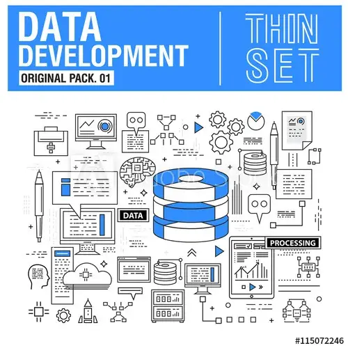 New modern thin line icons set development data analysis