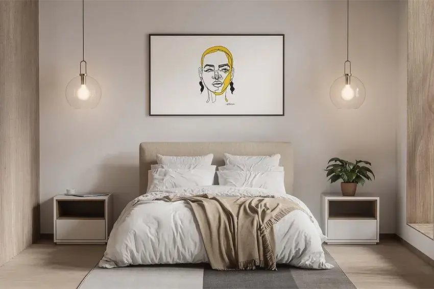 Modern poster in bedroom mockup