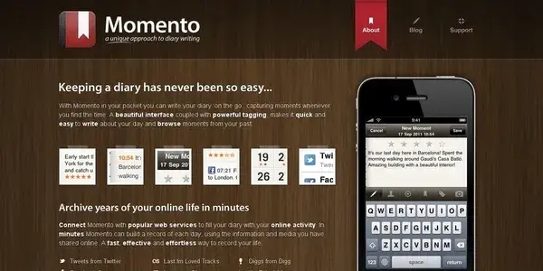 Momento diary writing for iphone and ipod touch