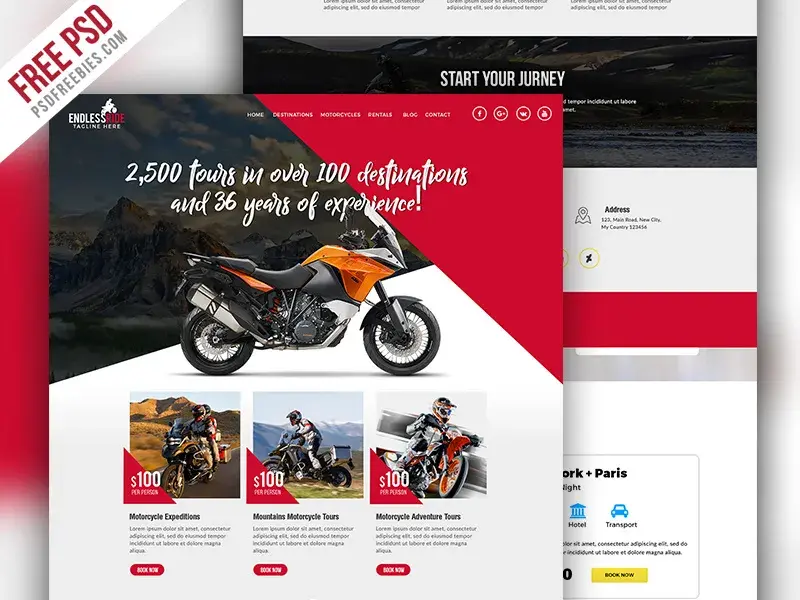 Motorcycle expedition company website psd