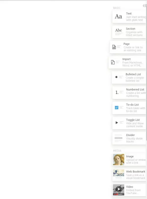 Notion menu