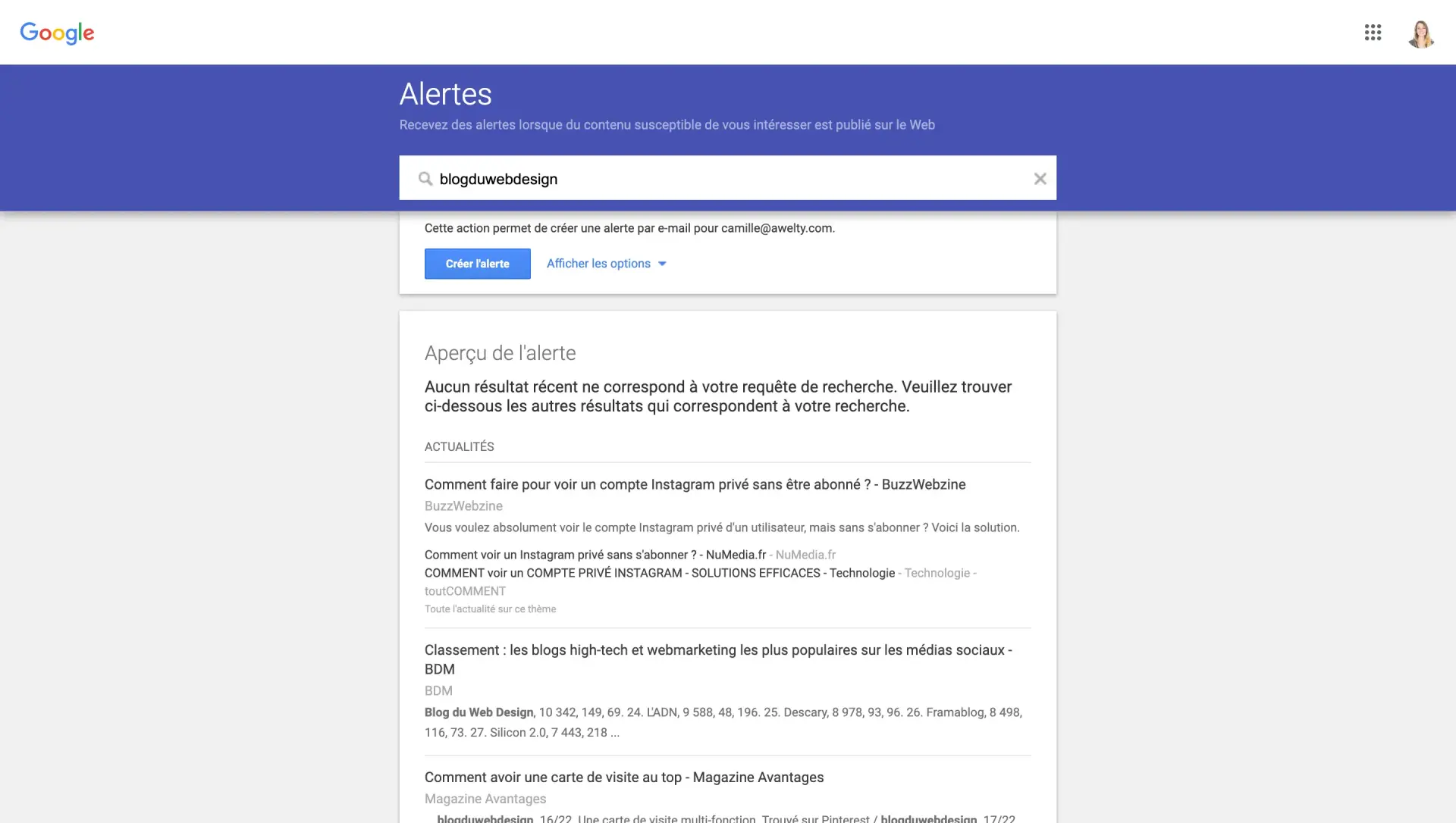 Outils veille google alertes