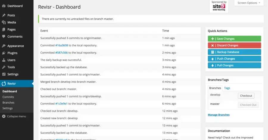 Revisr dashboard