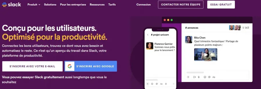 Slack discuter en equipe