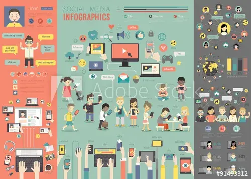 Social Media Infographic set with charts and other elements