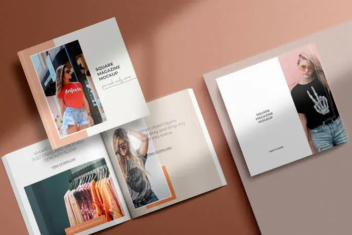 Square magazine psd mockup set