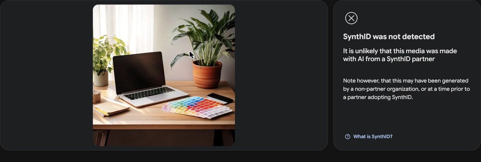 Résultat de SynthID Detector sur une image générée avec Adobe Firefly : filigrane non détecté