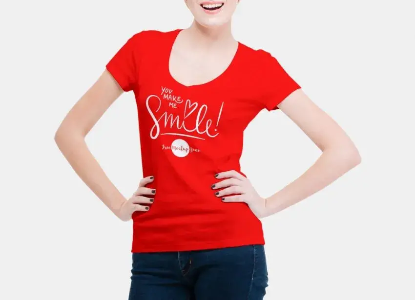 T shirt en v mockup gratuit femme psd