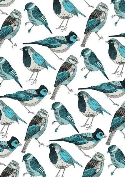 Textures patterns Pale green birds Art Print par Polkip