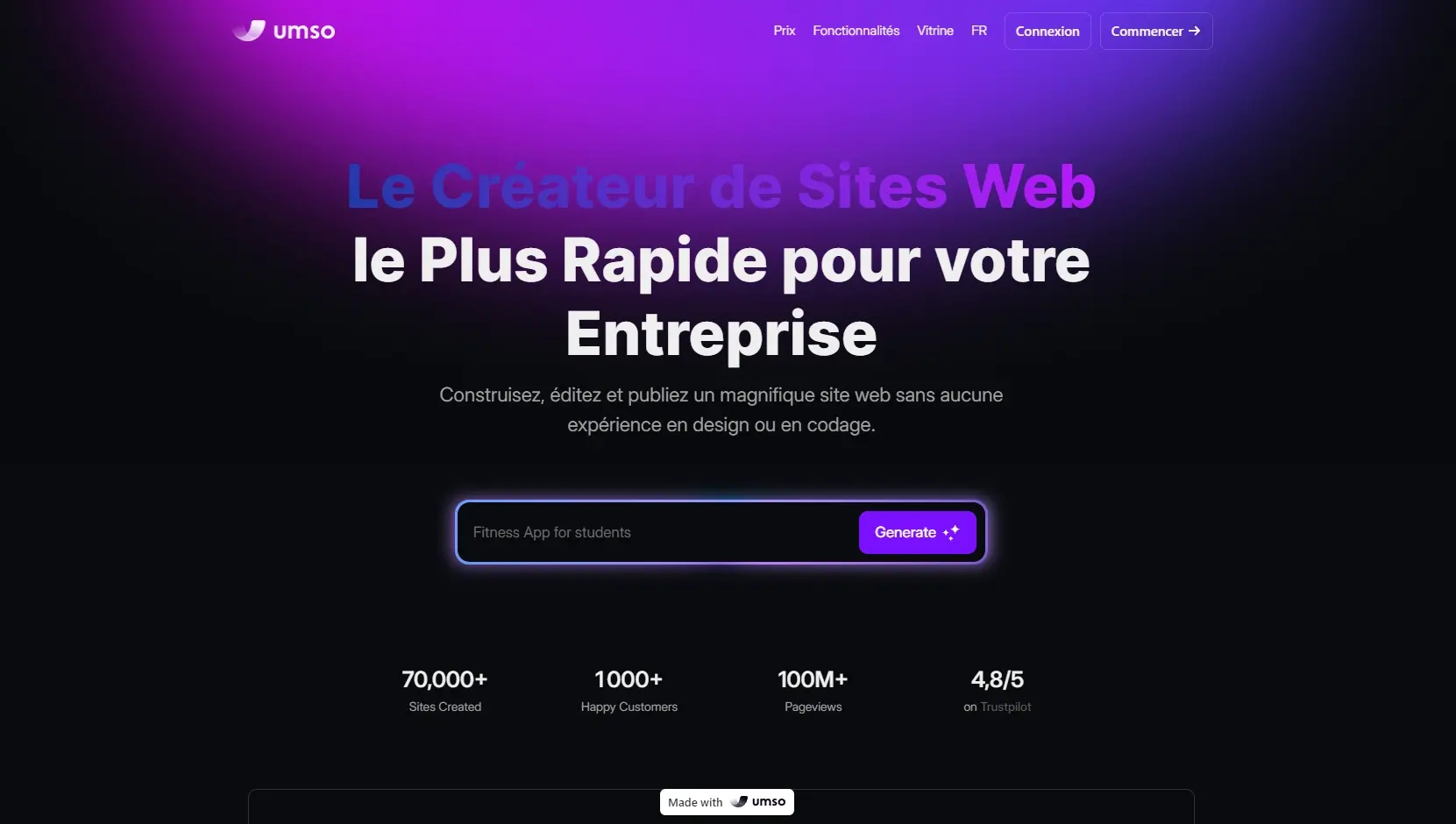 Umso le createur de site web le plus rapide pour votre entreprise