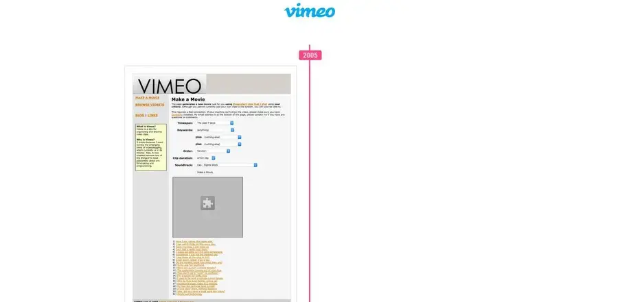 Vimeo en 2005 avec ux timeline